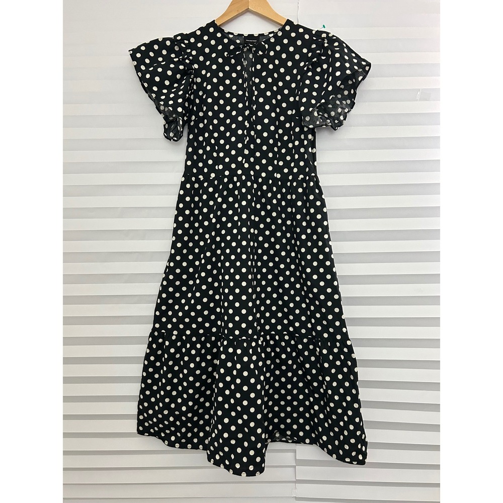 Who What Wear Tiered Midi Boho Dress Black White Ruffle Sleeve S Peasant